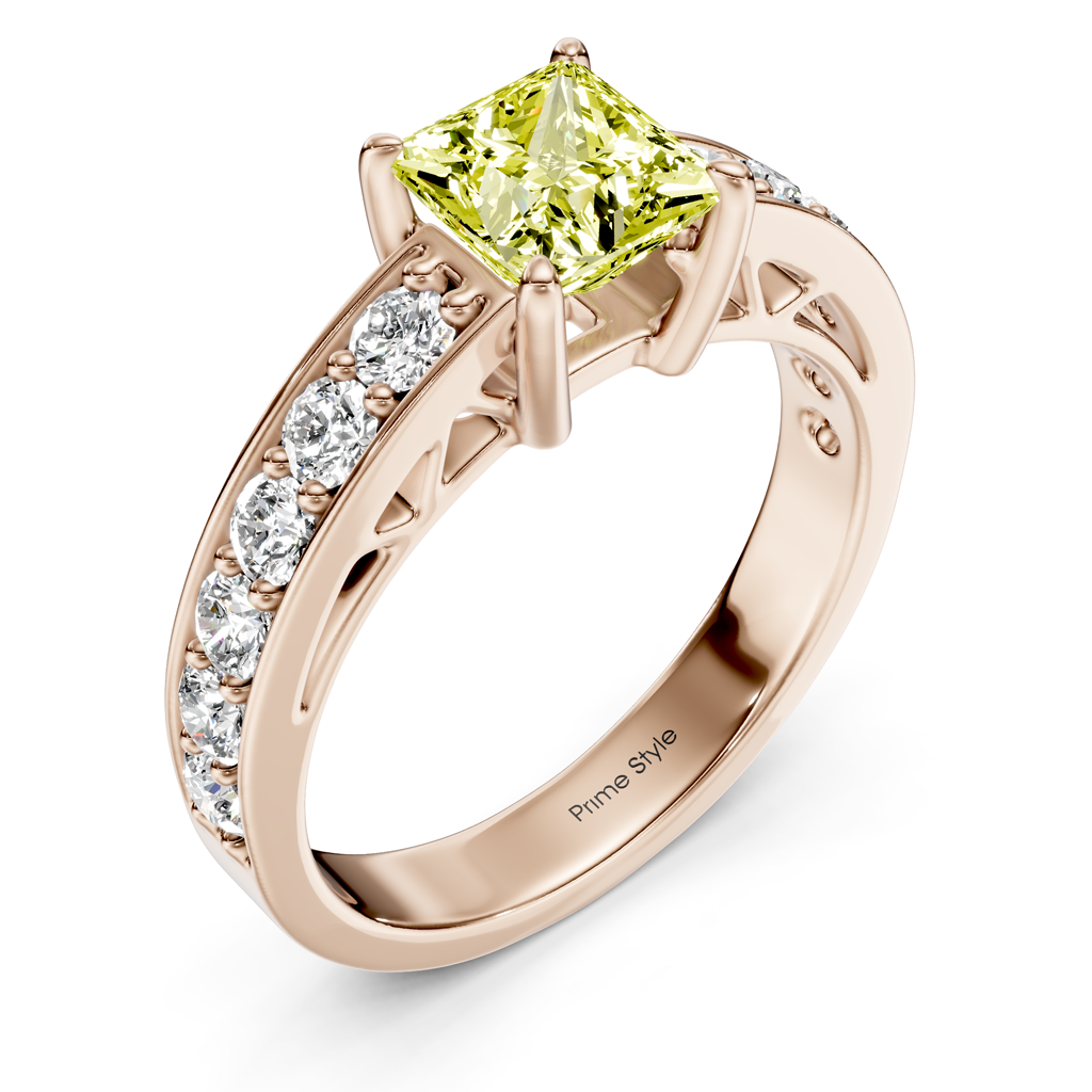 1.50-4.50 CT Princess &amp; Round Cut Fancy Yellow Diamonds - Engagement Ring