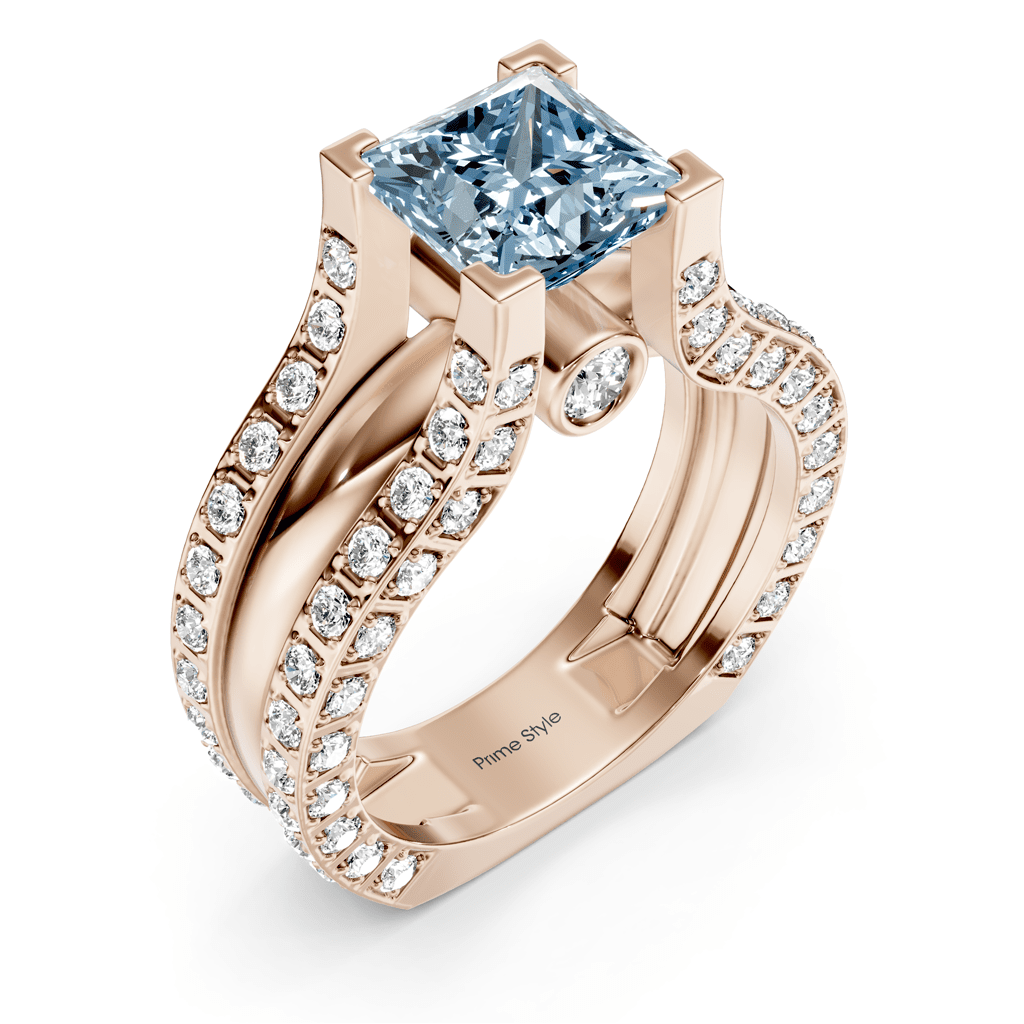 2.10 - 5.10 CT Princess &amp; Round Cut Fancy Blue Diamonds - Engagement Ring - Primestyle.com
