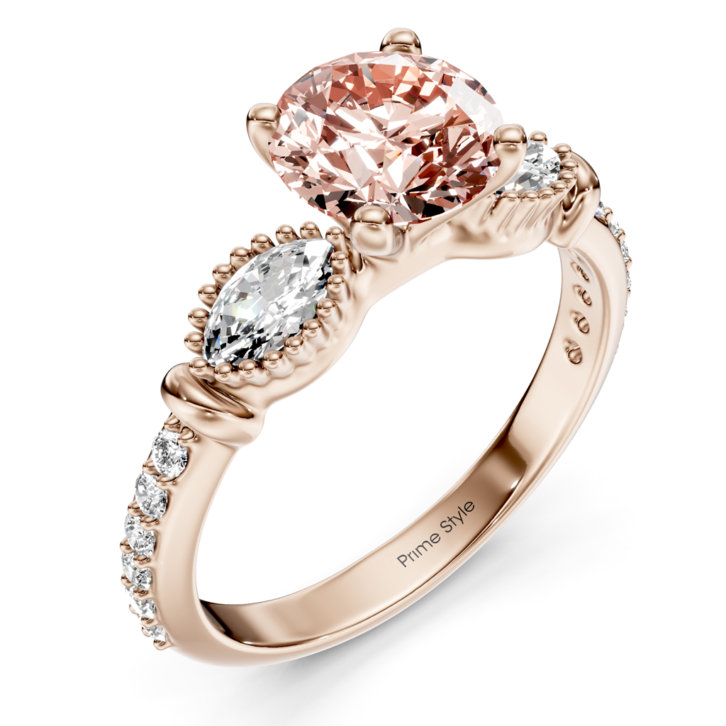 1.45-4.45 CT Marquise &amp; Round Cut Fancy Pink Diamonds - Engagement Ring