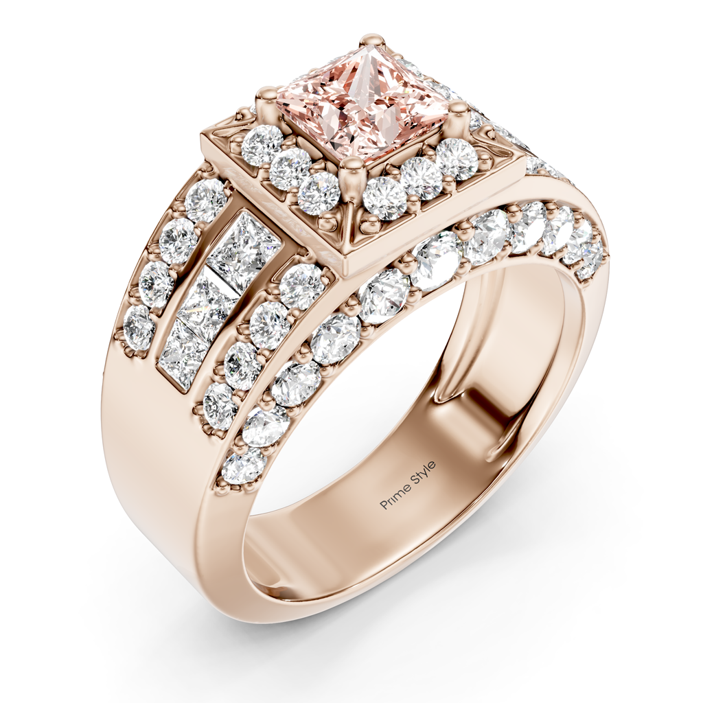 3.45-6.45 CT Princess &amp; Round Cut Fancy Pink Diamonds - Engagement Ring