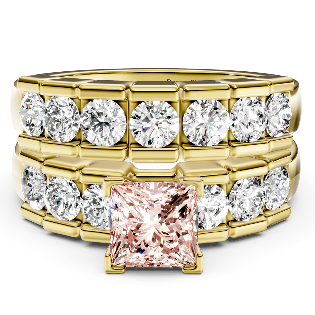 2.85-5.85 CT Princess &amp; Round Cut Fancy Pink Diamonds - Bridal Set