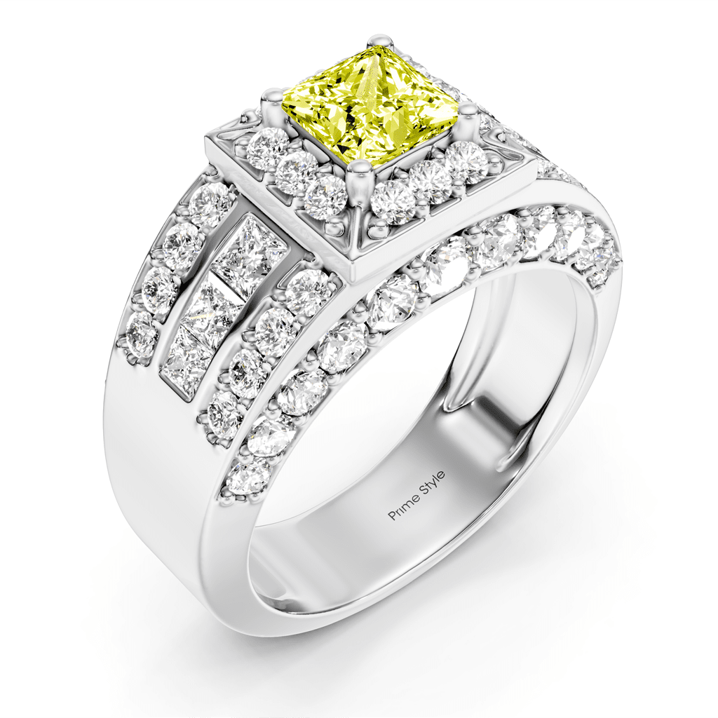 3.45 - 6.45 CT Princess &amp; Round Cut Fancy Yellow Diamonds - Engagement Ring - Primestyle.com