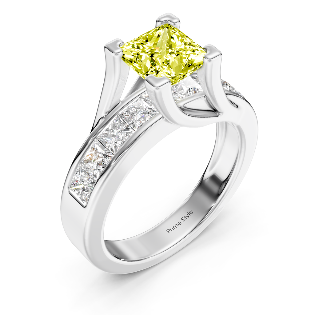 2.20-5.20 CT Princess Cut Fancy Yellow Diamonds - Engagement Ring