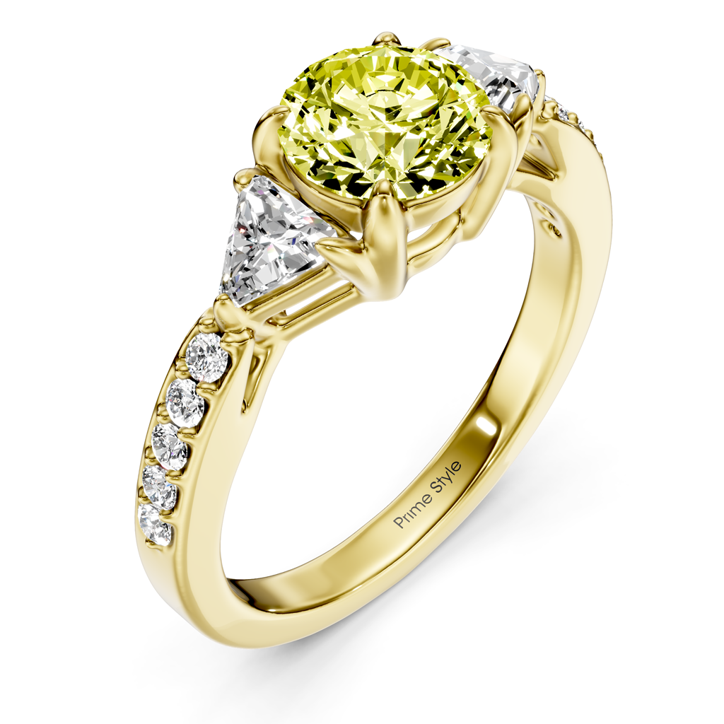1.60-4.60 CT Round &amp; Triangle Cut Fancy Yellow Diamonds - Engagement Ring