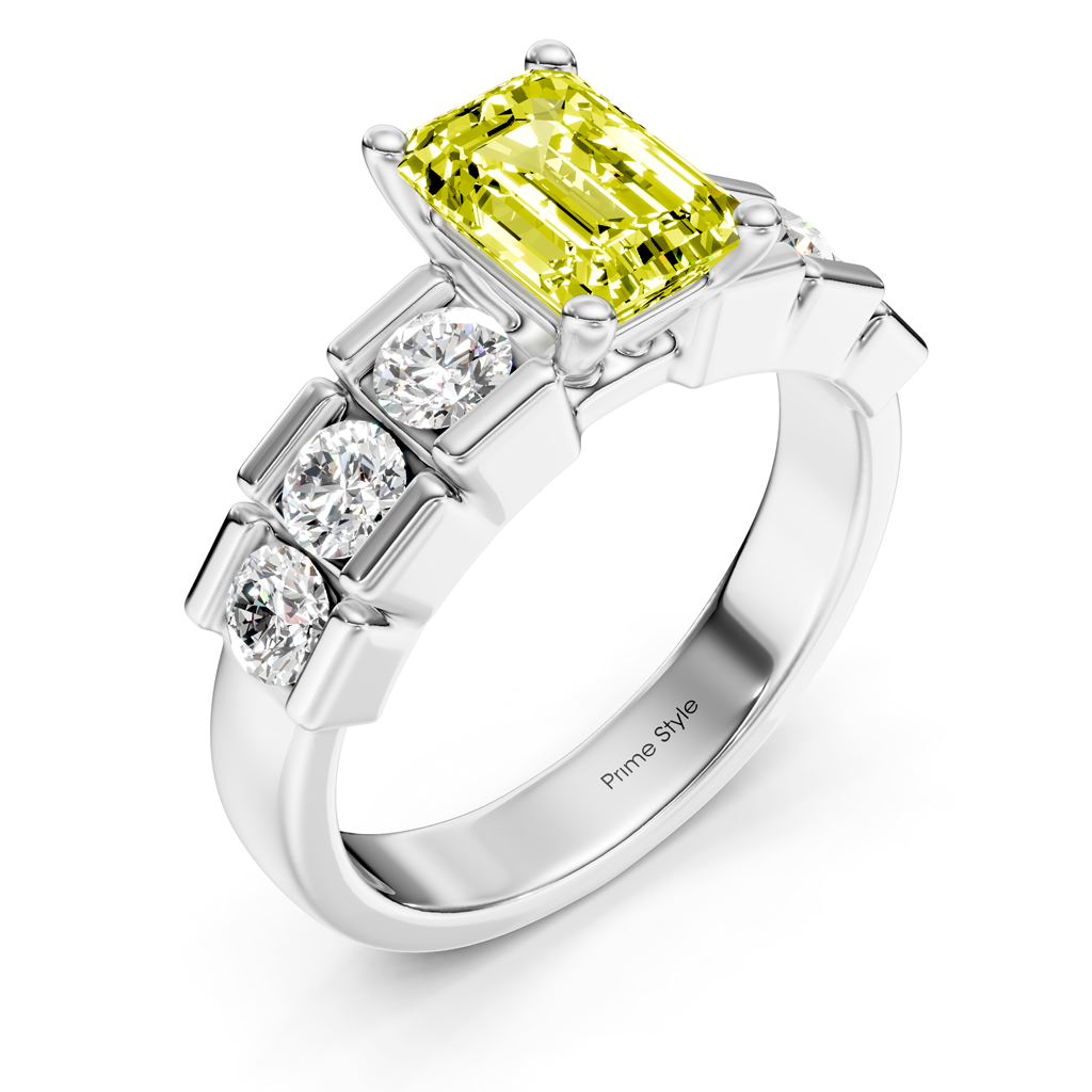 1.85-4.85 CT Princess &amp; Round Cut Fancy Yellow Diamonds - Engagement Ring
