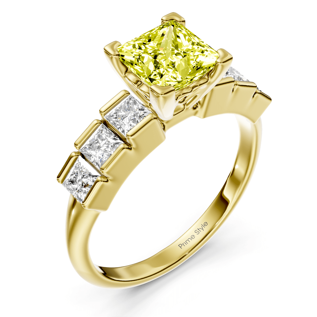 1.80-4.80 CT Princess Cut Fancy Yellow Diamonds - Engagement Ring