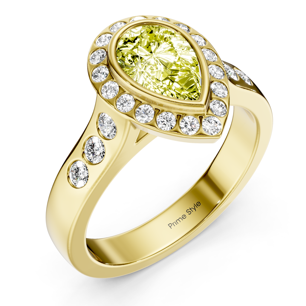 1.38-4.38 CT Pear &amp; Round Cut Fancy Yellow Diamonds - Engagement Ring