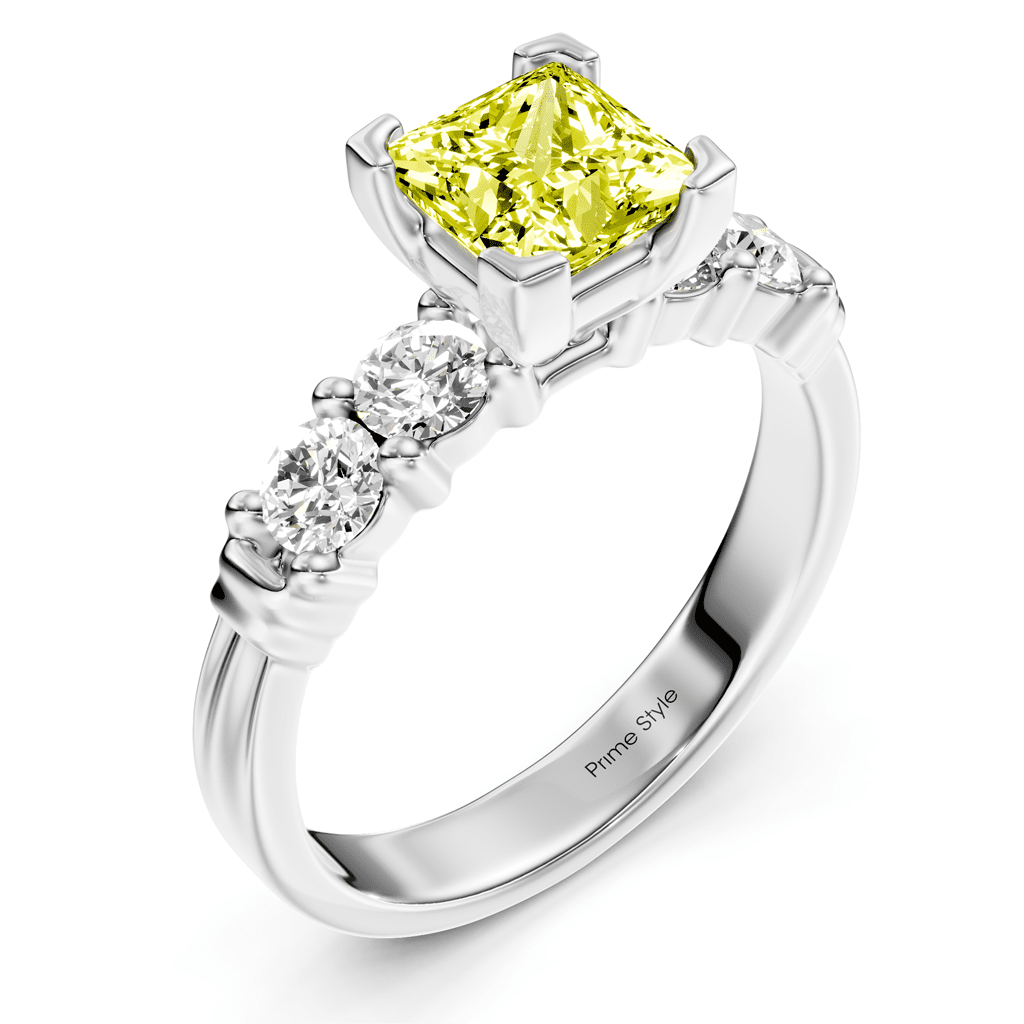 1.55 - 4.55 CT Princess &amp; Round Cut Fancy Yellow Diamonds - Engagement Ring - Primestyle.com