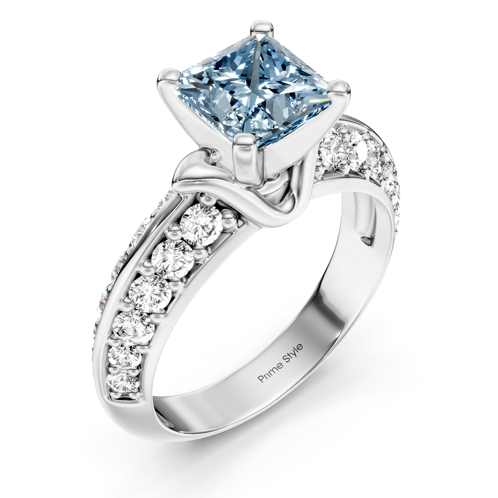 1.65-4.65 CT Princess &amp; Round Cut Fancy Blue Diamonds - Engagement Ring