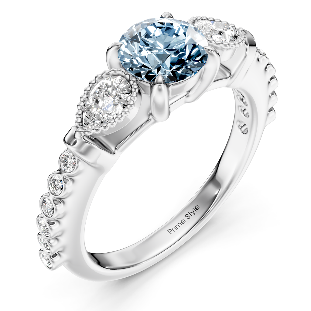1.42-4.42 CT Pear &amp; Round Cut Fancy Blue Diamonds - Engagement Ring