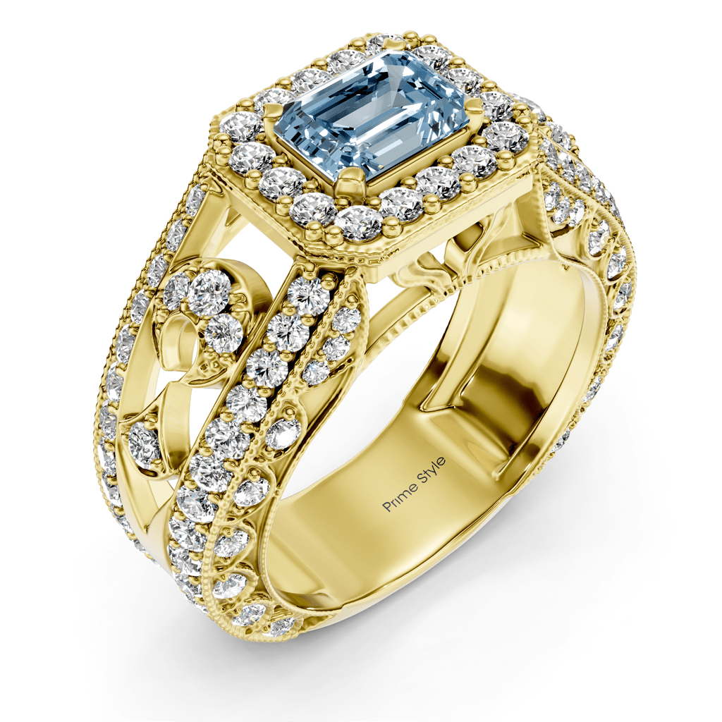 1.95 - 4.95 CT Emerald &amp; Round Cut Fancy Blue Diamonds - Engagement Ring - Primestyle.com