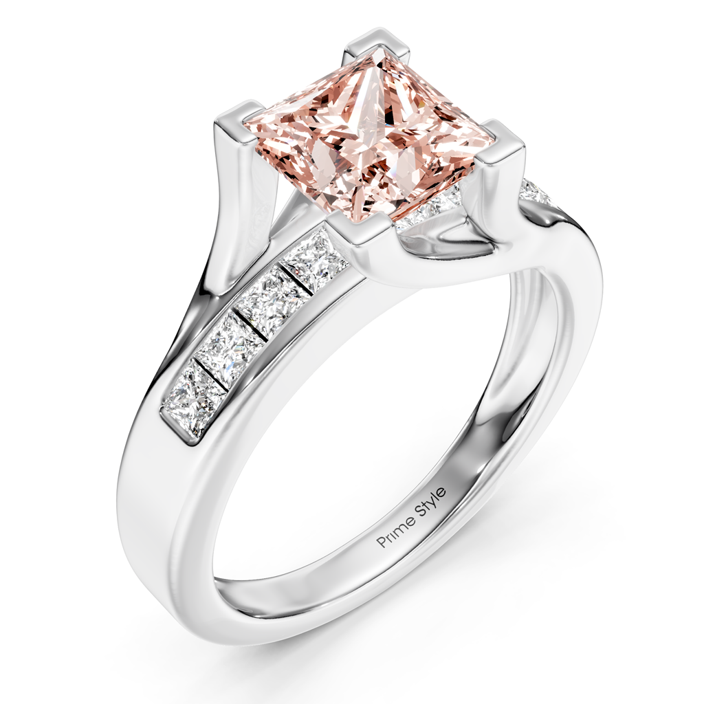 1.45-4.45 CT Princess Cut Fancy Pink Diamonds - Engagement Ring
