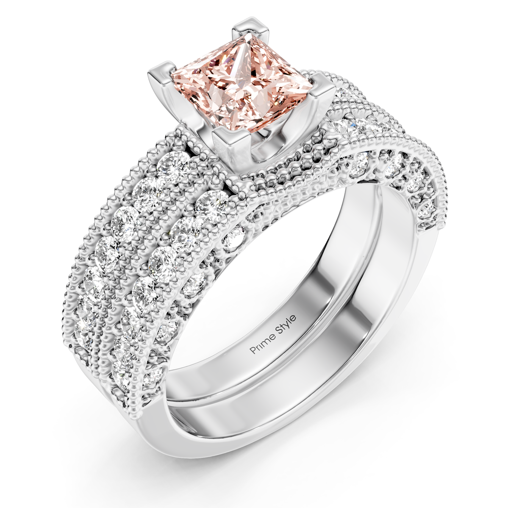 2.10-5.10 CT Princess &amp; Round Cut Fancy Pink Diamonds - Bridal Set