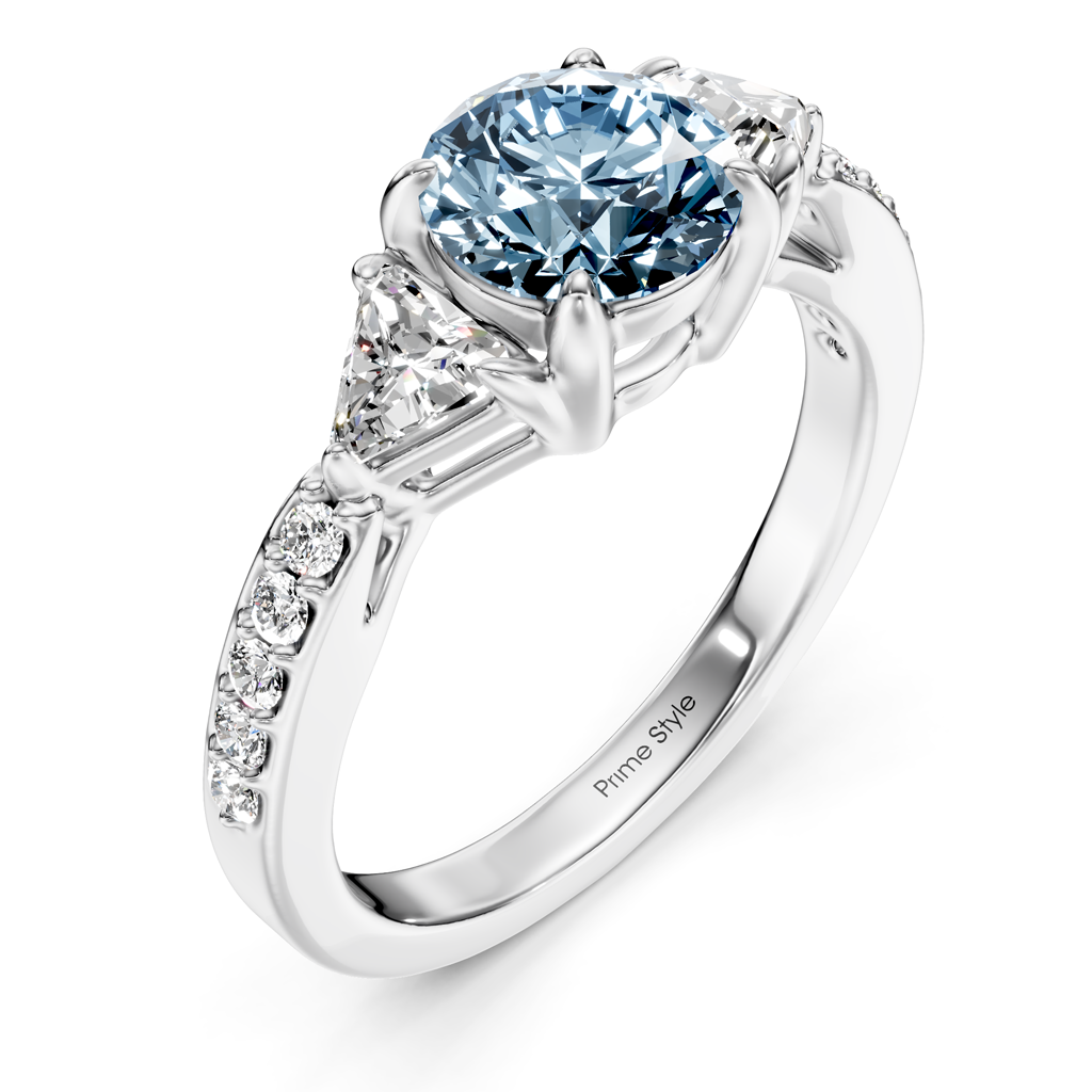 1.60-4.60 CT Round &amp; Triangle Cut Fancy Blue Diamonds - Engagement Ring