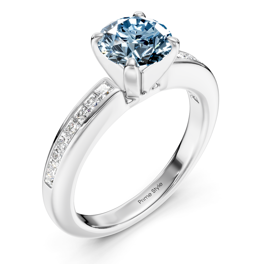 1.32-4.32 CT Princess &amp; Round Cut Fancy Blue Diamonds - Engagement Ring