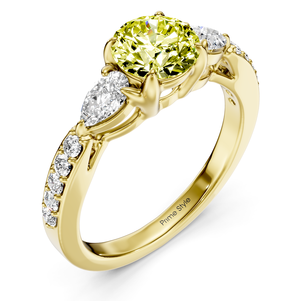 1.50-4.50 CT Pear &amp; Round Cut Fancy Yellow Diamonds - Engagement Ring