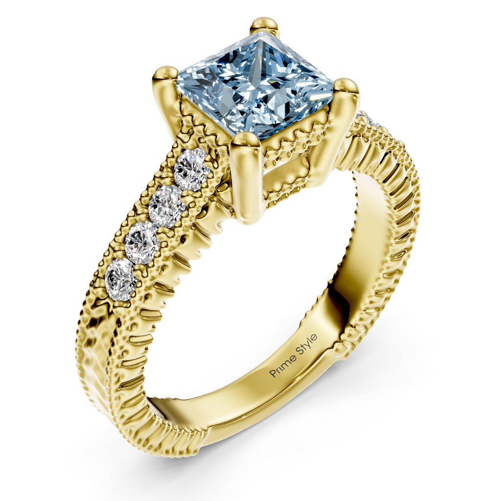 1.30-4.30 CT Princess &amp; Round Cut Fancy Blue Diamonds - Engagement Ring