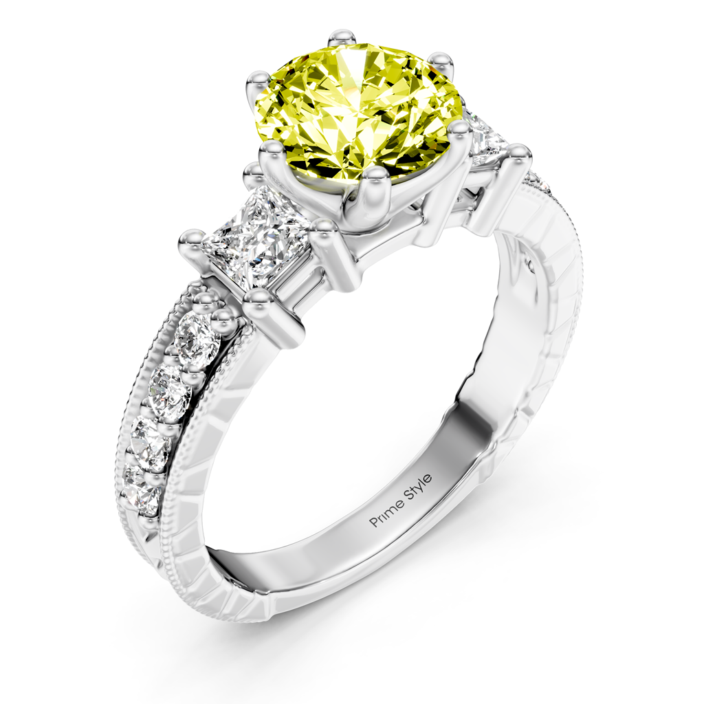 1.70-4.70 CT Princess &amp; Round Cut Fancy Yellow Diamonds - Engagement Ring