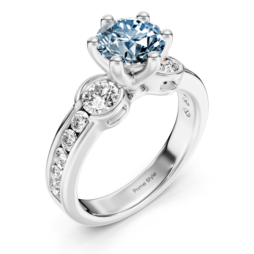 1.85 - 4.85 CT Round Cut Fancy Blue Diamonds - Engagement Ring - Primestyle.com
