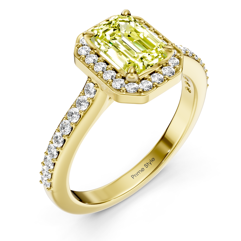 1.30-4.30 CT Emerald &amp; Round Cut Fancy Yellow Diamonds - Engagement Ring