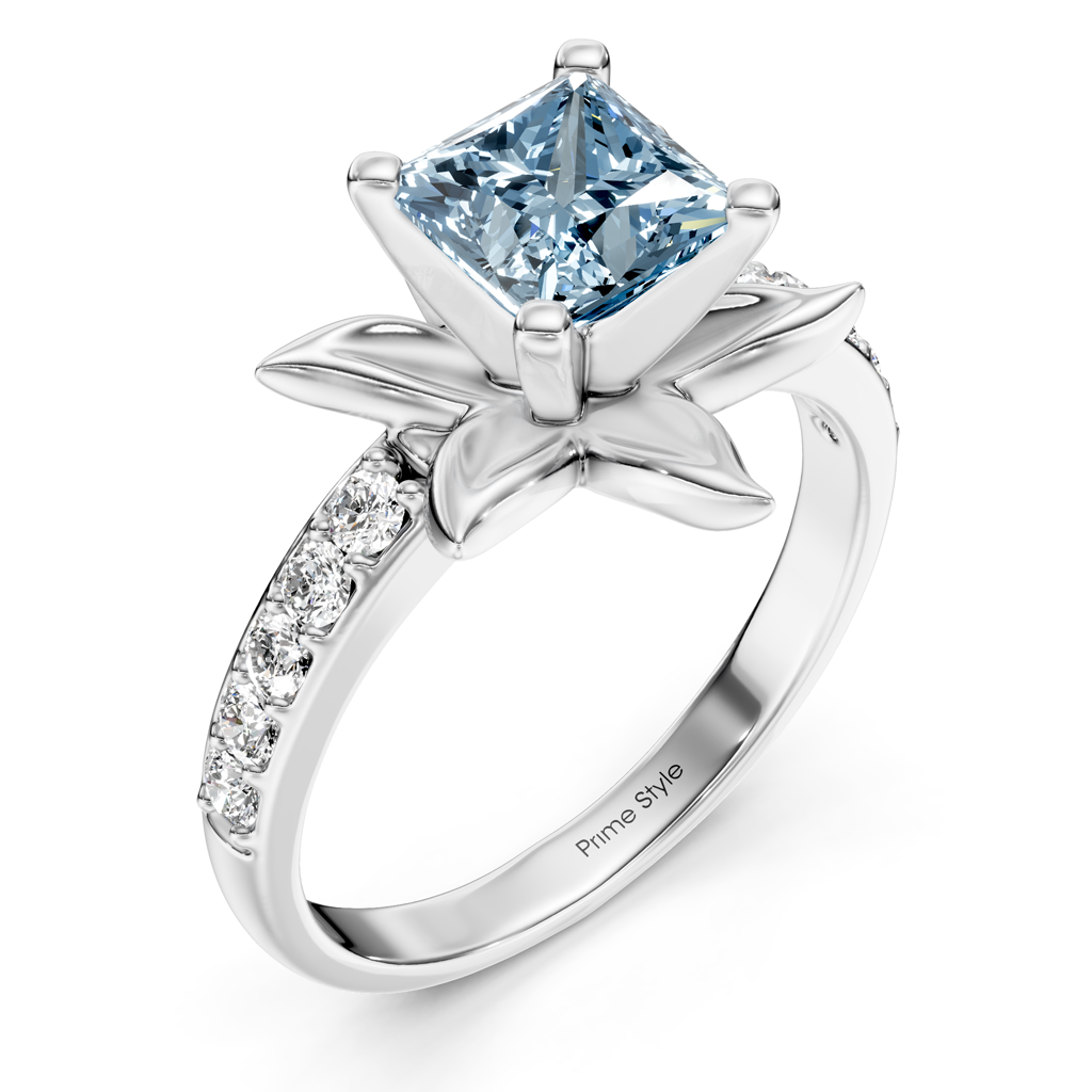 1.25-4.25 CT Princess &amp; Round Cut Fancy Blue Diamonds - Engagement Ring