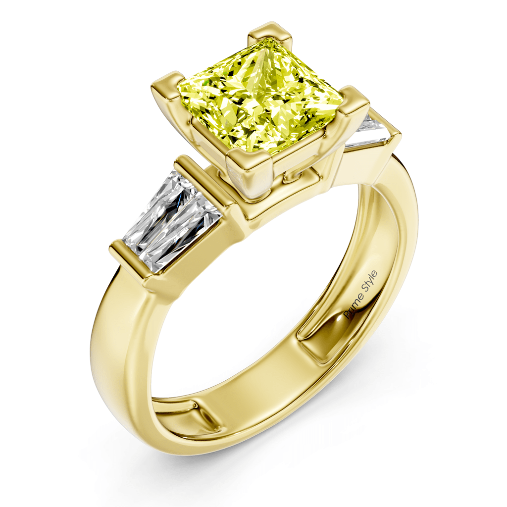 1.40-4.40 CT Princess & Taper Cut Fancy Yellow Diamonds - Engagement Ring