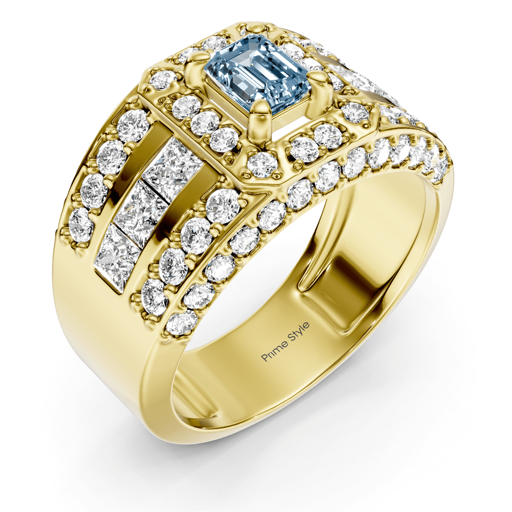 2.70 - 5.70 CT Emerald &amp; Round Cut Fancy Blue Diamonds - Engagement Ring - Primestyle.com