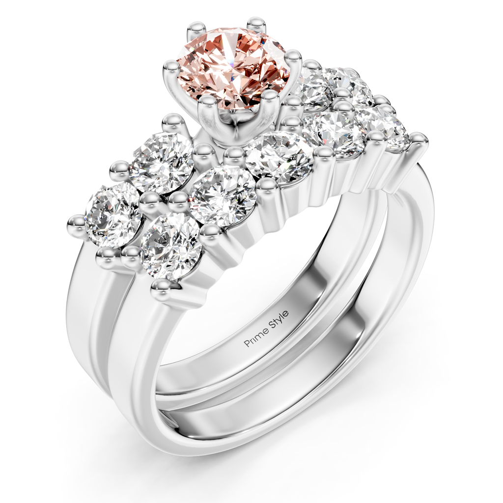 2.40-5.40 CT Round Cut Fancy Pink Diamonds - Bridal Set