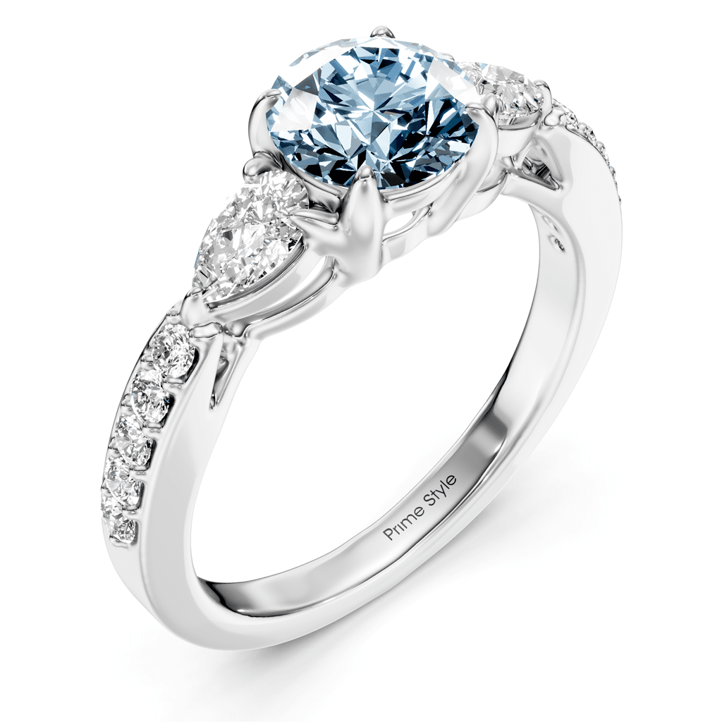 1.50 - 4.50 CT Pear &amp; Round Cut Fancy Blue Diamonds - Engagement Ring - Primestyle.com