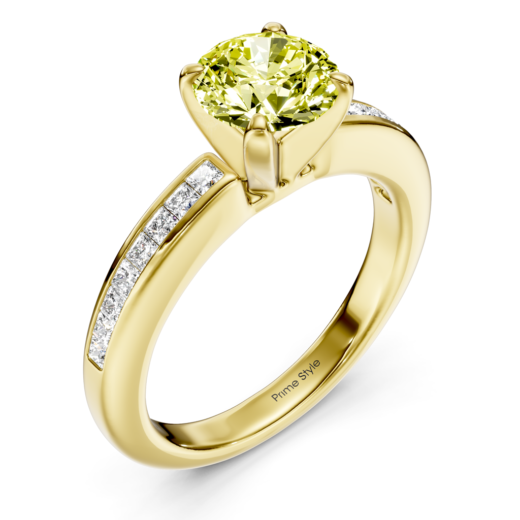 1.32-4.32 CT Princess &amp; Round Cut Fancy Yellow Diamonds - Engagement Ring