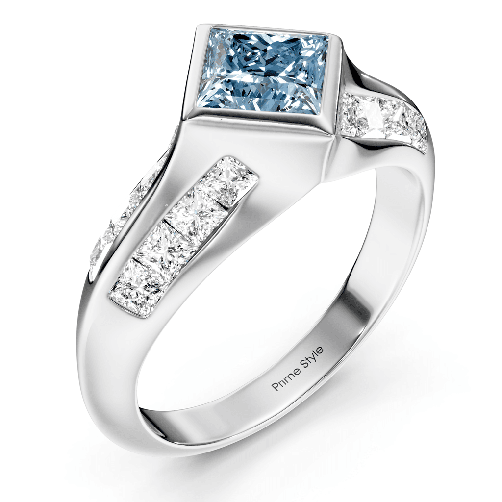 2.00 - 5.00 CT Princess Cut Fancy Blue Diamonds - Engagement Ring - Primestyle.com