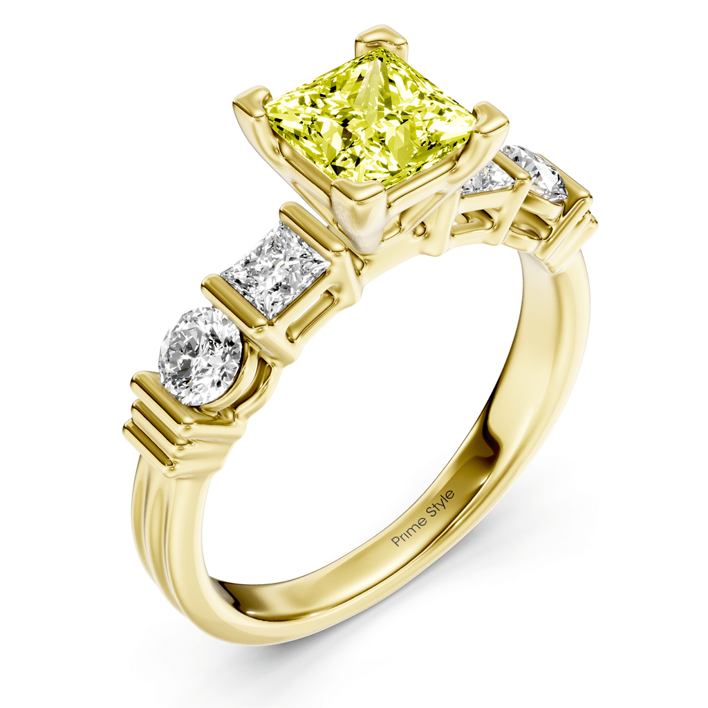 1.70 - 4.70 CT Princess &amp; Round Cut Fancy Yellow Diamonds - Engagement Ring - Primestyle.com