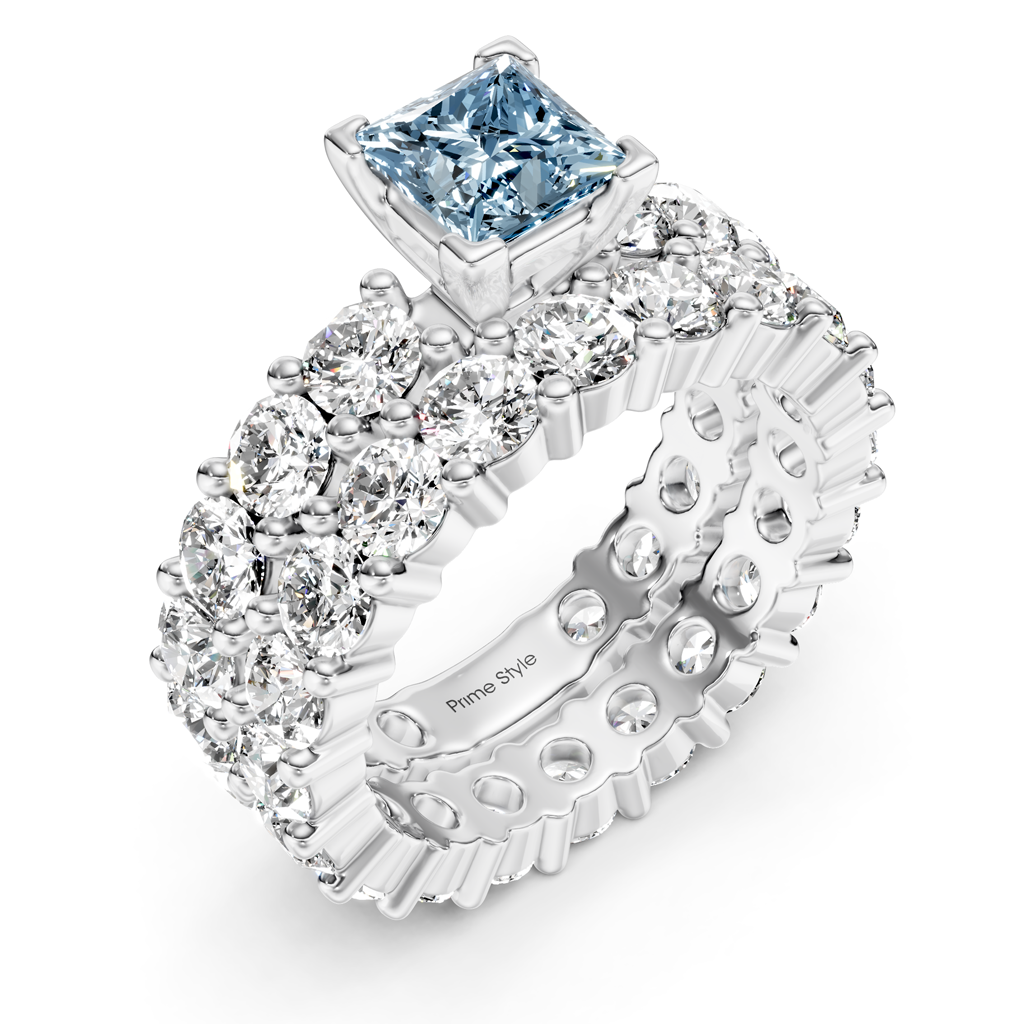 6.30-9.30 CT Princess &amp; Round Cut Fancy Blue Diamonds - Bridal Set