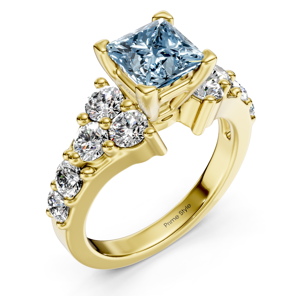 2.40-5.40 CT Princess &amp; Round Cut Fancy Blue Diamonds - Engagement Ring