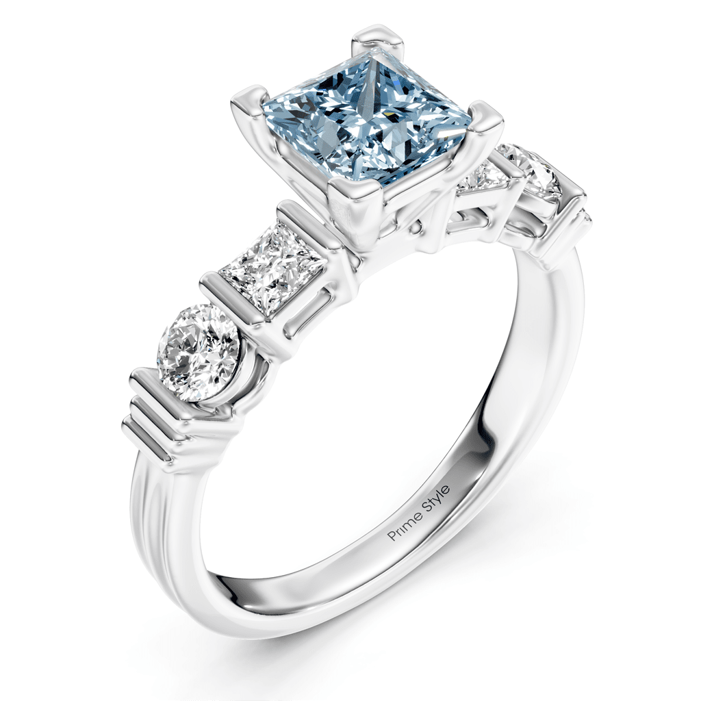 1.70-4.70 CT Princess & Round Cut Fancy Blue Diamonds - Engagement Ring