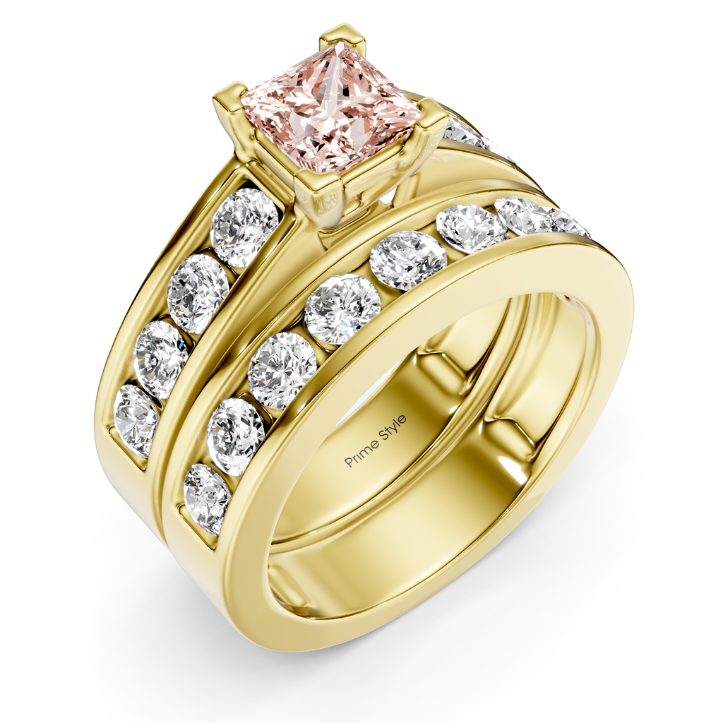 2.60-5.60 CT Princess &amp; Round Cut Fancy Pink Diamonds - Bridal Set