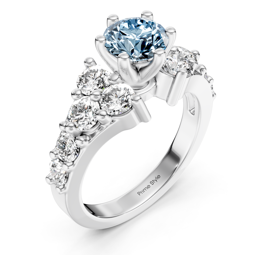 2.40-5.40 CT Round Cut Fancy Blue Diamonds - Engagement Ring