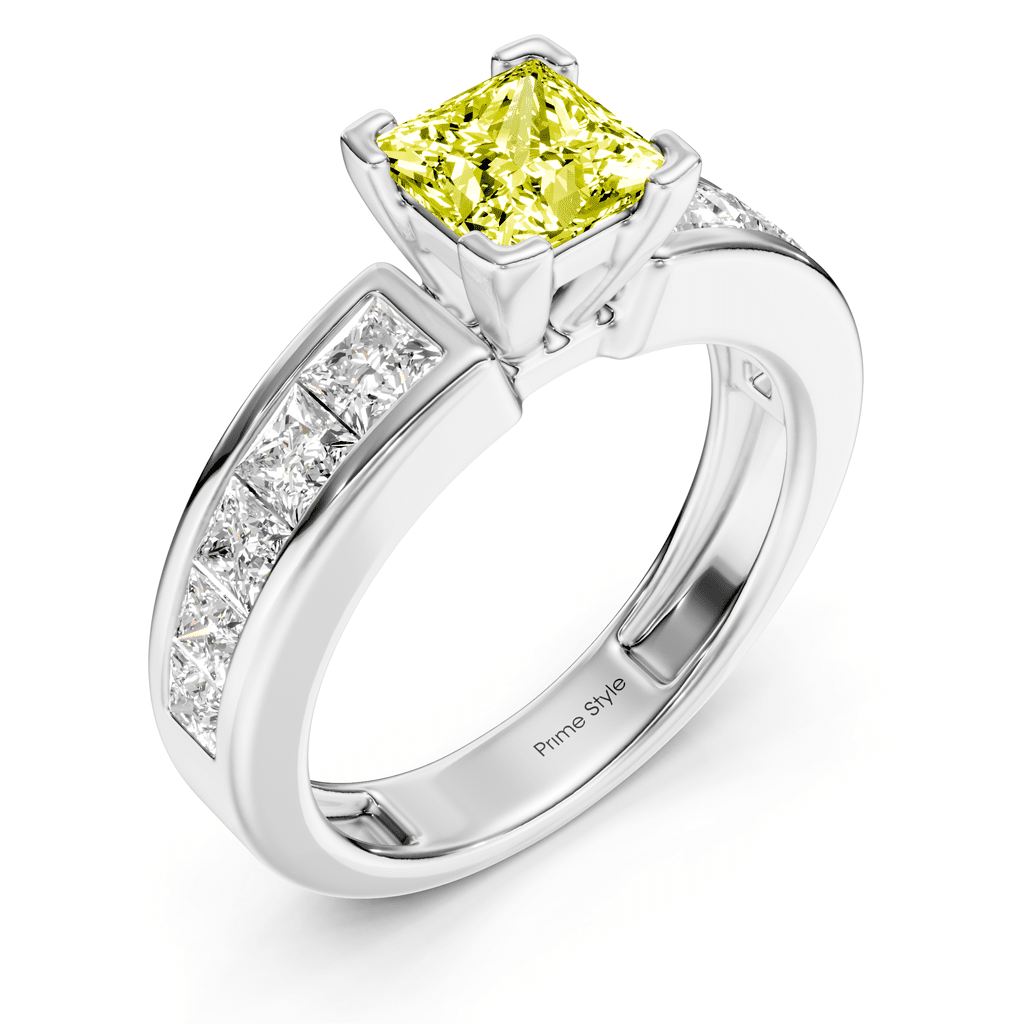 2.20-5.20 CT Princess Cut Fancy Yellow Diamonds - Engagement Ring