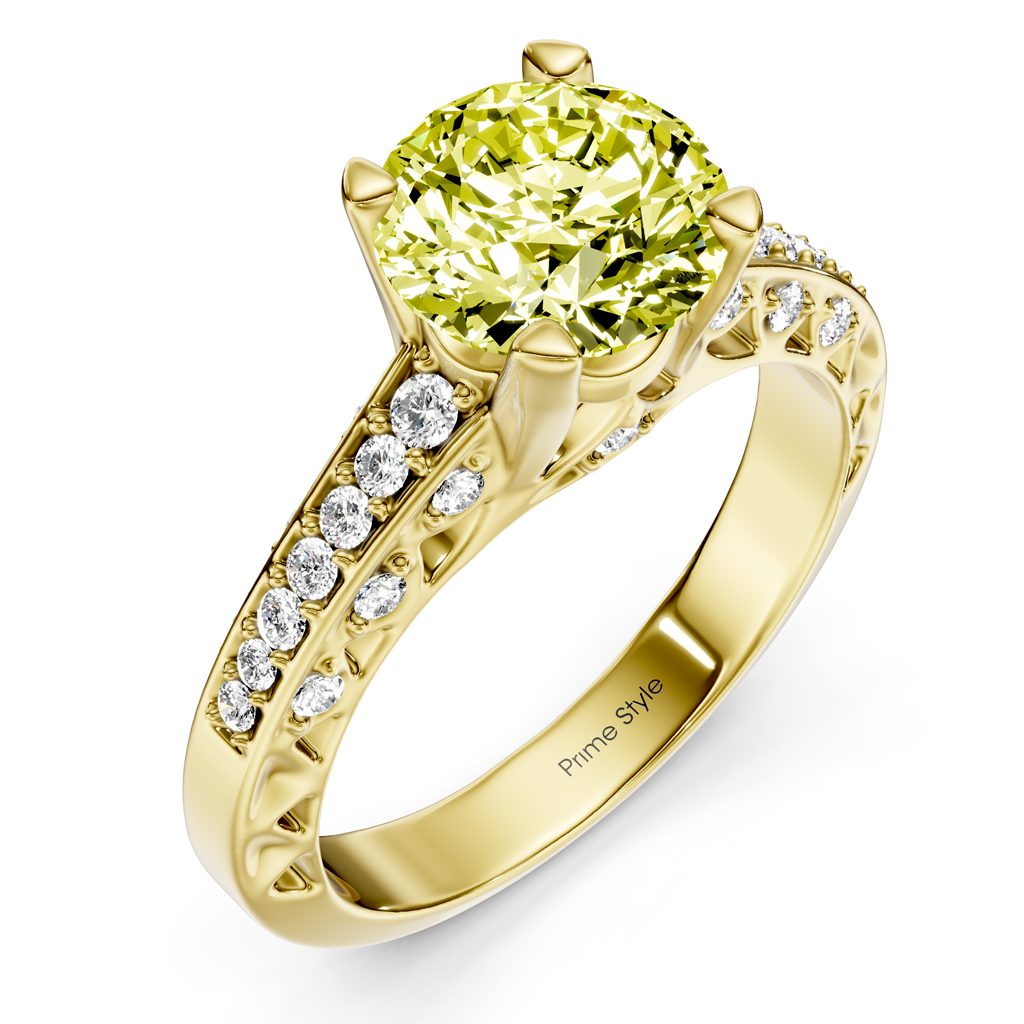 1.25-4.25 CT Round Cut Fancy Yellow Diamonds - Engagement Ring