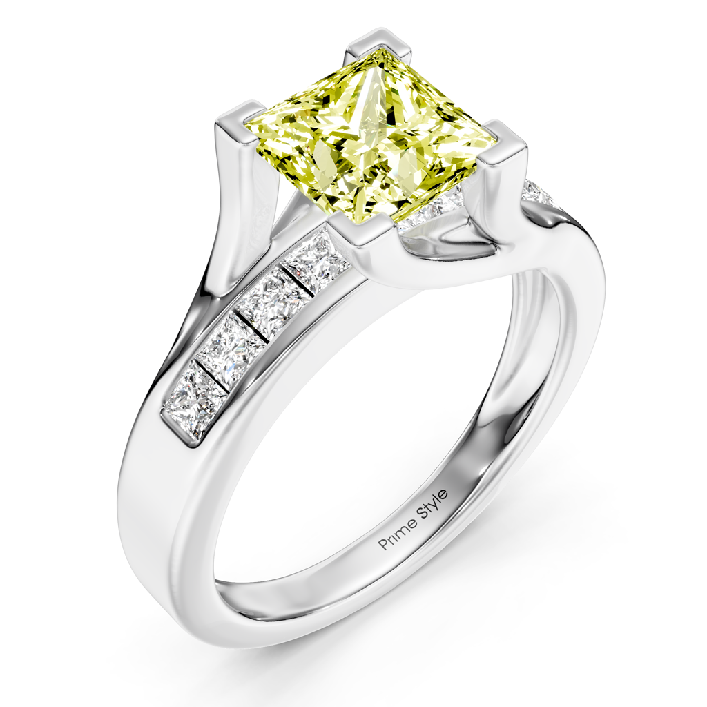 1.45-4.45 CT Princess Cut Fancy Yellow Diamonds - Engagement Ring