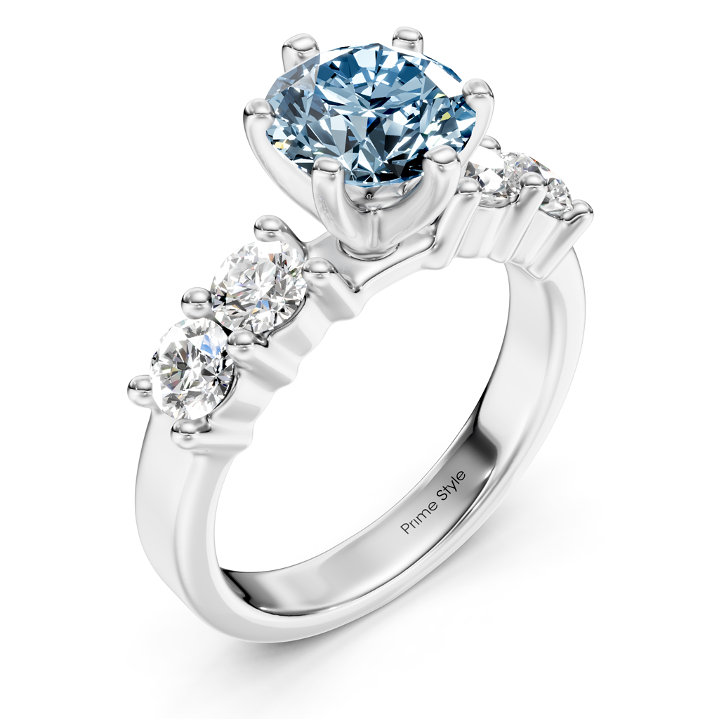 1.60-4.60 CT Round Cut Fancy Blue Diamonds - Engagement Ring