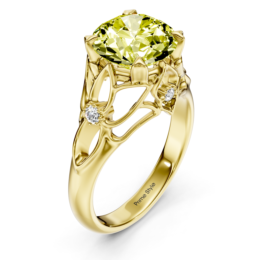 1.07-4.07 CT Round Cut Fancy Yellow Diamonds - Engagement Ring