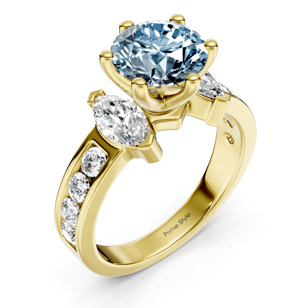 1.85 - 4.85 CT Marquise &amp; Round Cut Fancy Blue Diamonds - Engagement Ring - Primestyle.com