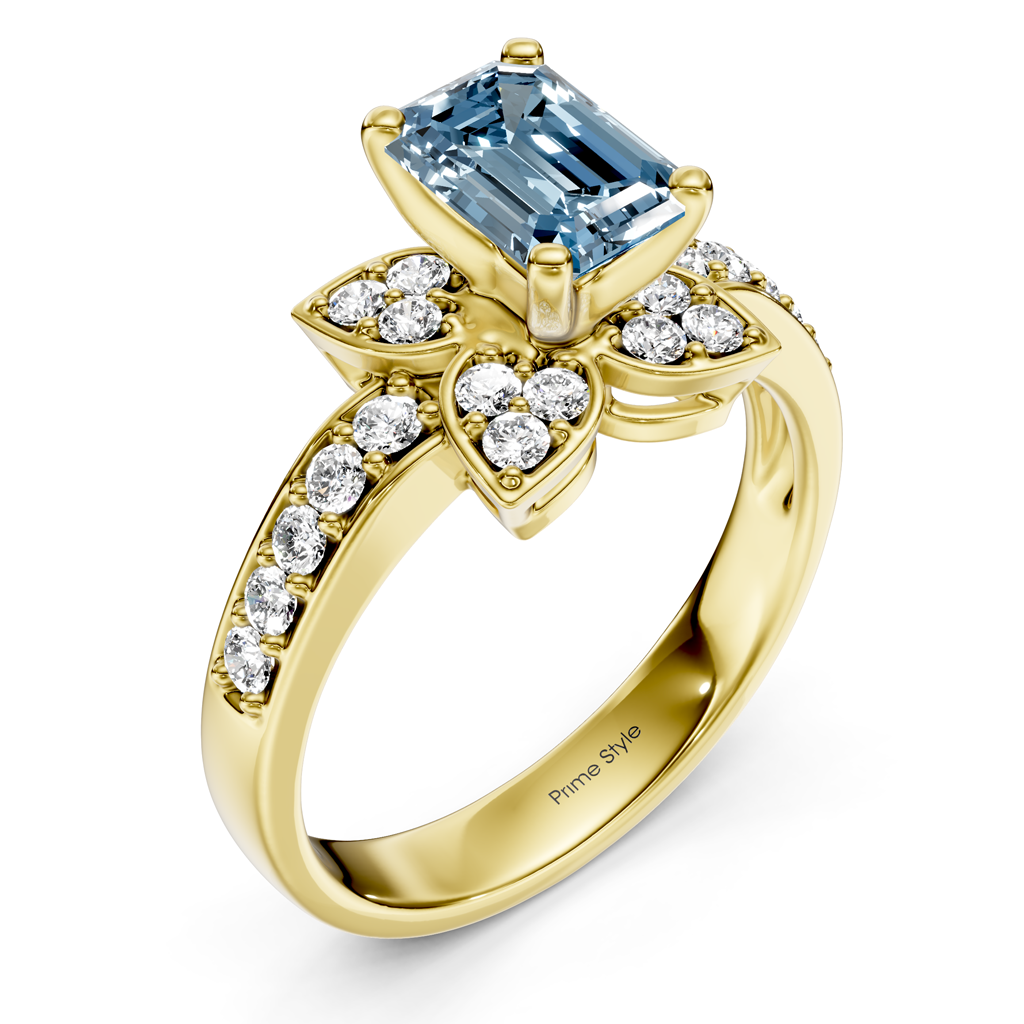 1.40-4.40 CT Emerald &amp; Round Cut Fancy Blue Diamonds - Engagement Ring