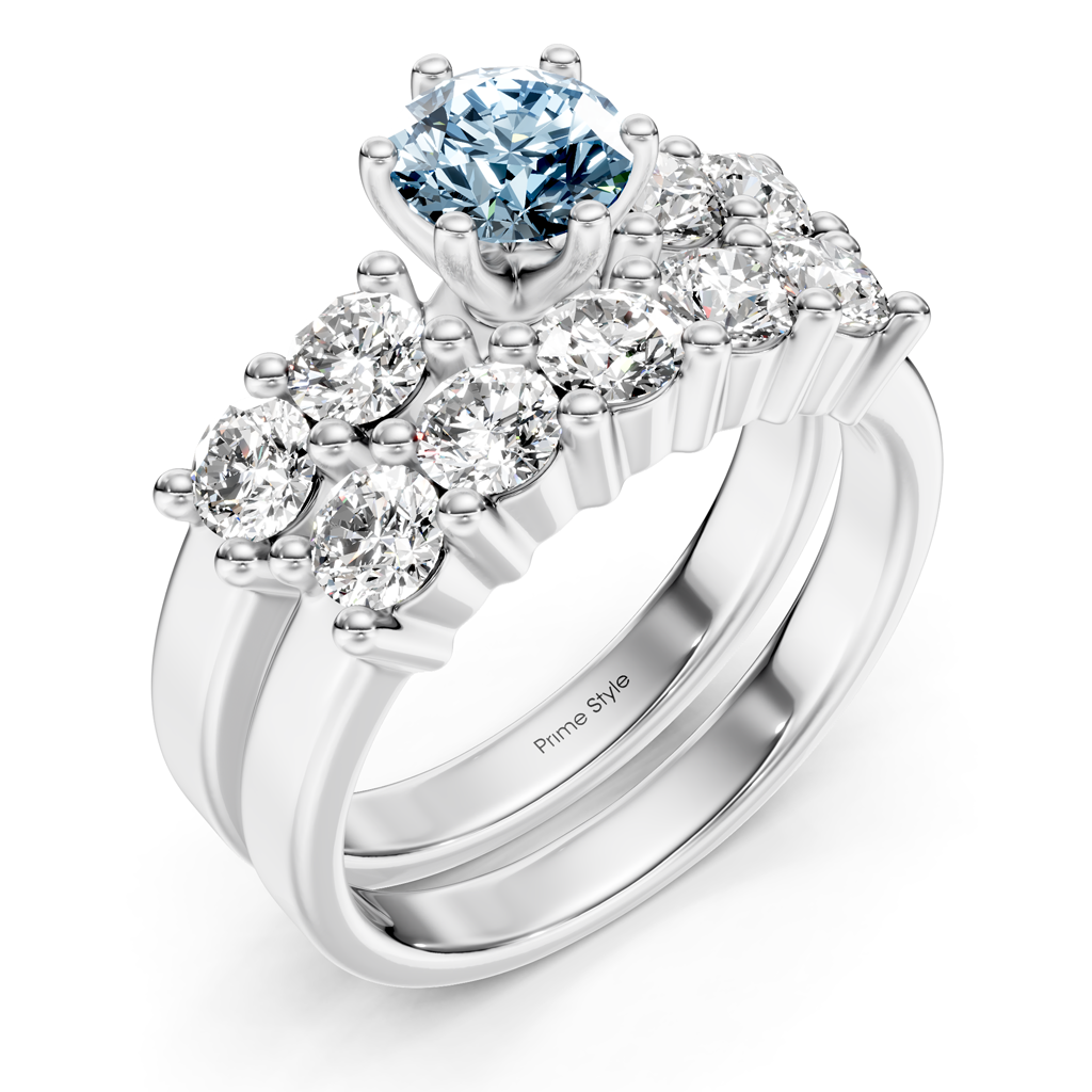 2.40-5.40 CT Round Cut Fancy Blue Diamonds - Bridal Set