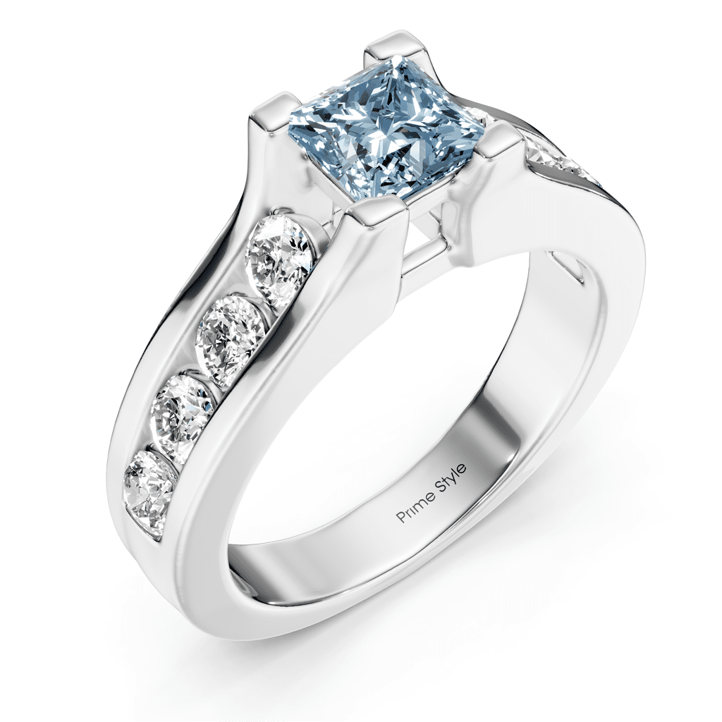1.80-4.80 CT Princess & Round Cut Fancy Blue Diamonds - Engagement Ring