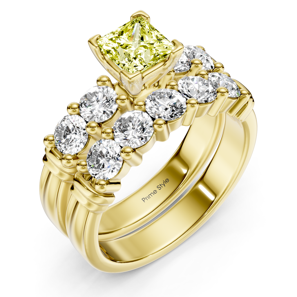 2.20-5.20 CT Princess &amp; Round Cut Fancy Yellow Diamonds - Bridal Set