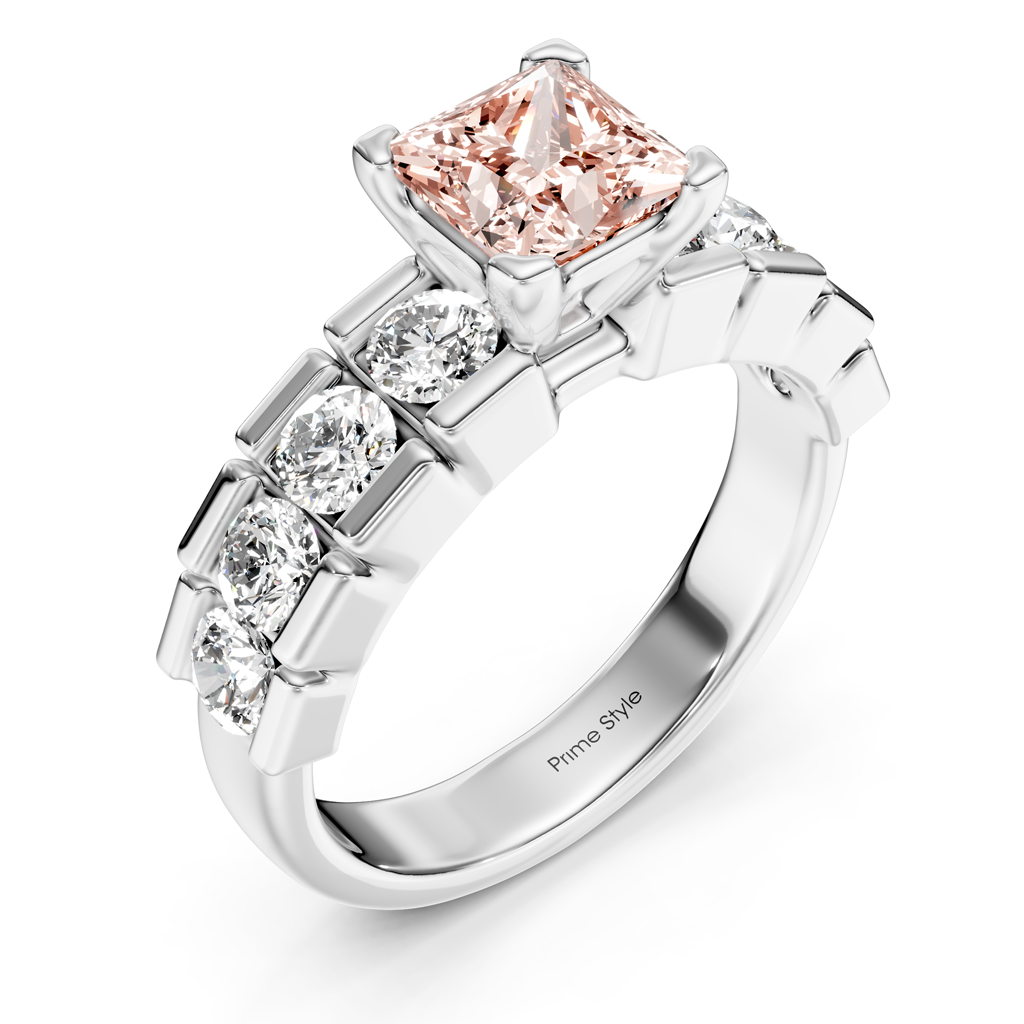 2.05-5.05 CT Princess &amp; Round Cut Fancy Pink Diamonds - Engagement Ring