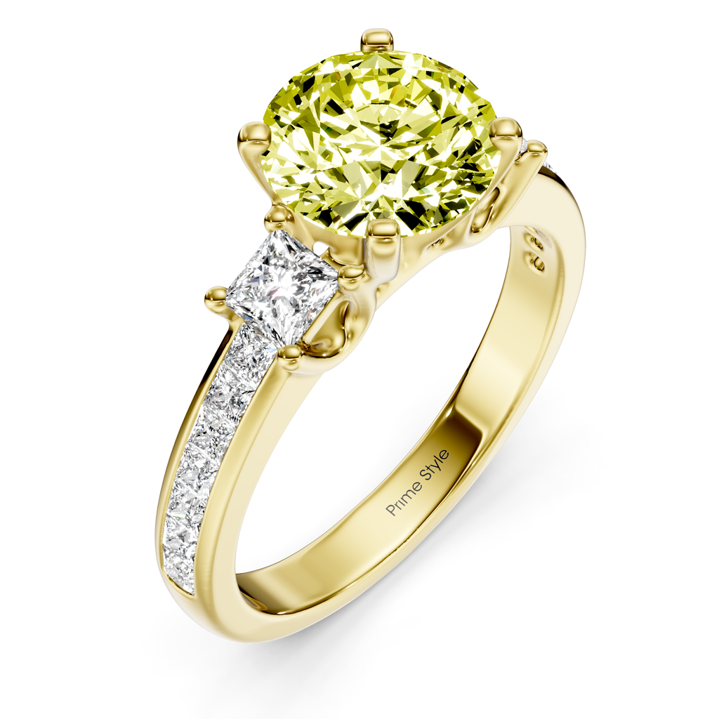 1.75-4.75 CT Princess &amp; Round Cut Fancy Yellow Diamonds - Engagement Ring