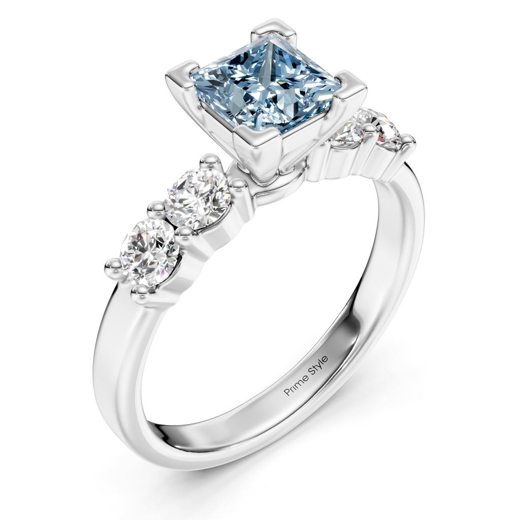 1.60-4.60 CT Princess &amp; Round Cut Fancy Blue Diamonds - Engagement Ring